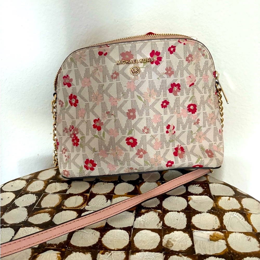 Michael Kors Pink and Cream Floral Crossbody Bag